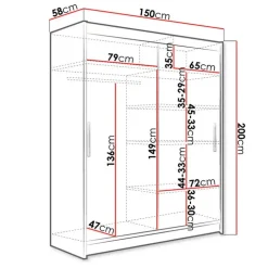 Armadio 150x200h cm 2 ante scorrevoli design bianco Vilma