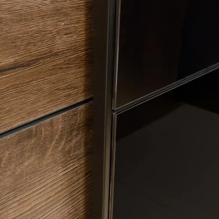 Armadio 200x210h cm 2 ante scorrevoli rovere scuro nero lucido Cortina Gihome®
