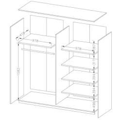 Armadio 200x210h cm 2 ante scorrevoli rovere scuro nero lucido Cortina Gihome®