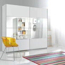 Armadio 200x210h cm 2 ante scorrevoli con specchio bianco opaco Pascal Gihome®