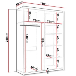 Armadio 150x210h cm 2 ante scorrevoli con specchio bianco Lilly