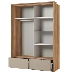 Armadio 159x219h cm 2 ante scorrevoli 2 cassetti con specchio rovere tortora Lise