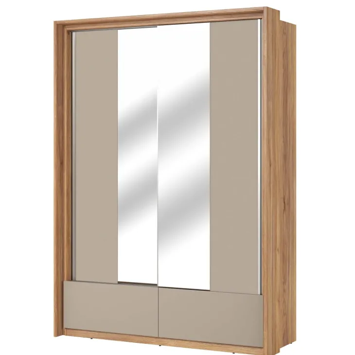Armadio 159x219h cm 2 ante scorrevoli 2 cassetti con specchio rovere tortora Lise