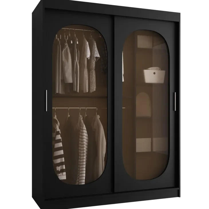 Armadio 150x200h cm 2 ante scorrevoli vetrate nero opaco Elmor