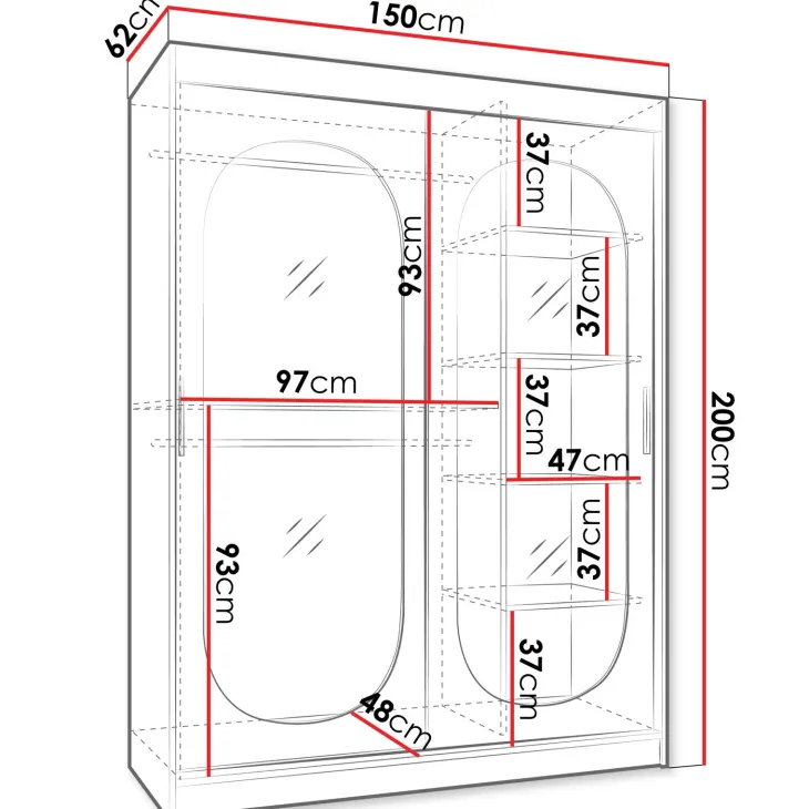 Armadio 150x200h cm 2 ante scorrevoli vetrate nero opaco Elmor