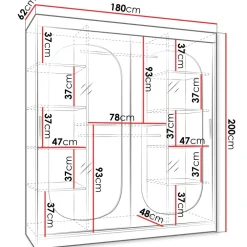 Armadio 180x200h cm 2 ante scorrevoli vetrate nero opaco Elmor