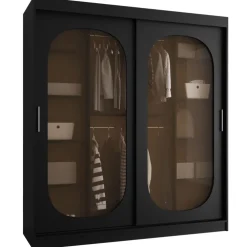 Armadio 180x200h cm 2 ante scorrevoli vetrate nero opaco Elmor