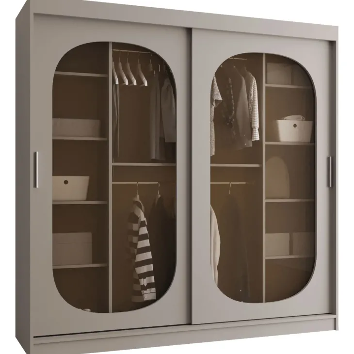 Armadio 200x200h cm 2 ante scorrevoli vetrate beige cashmere Elmor
