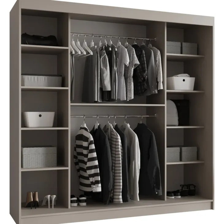 Armadio 200x200h cm 2 ante scorrevoli vetrate beige cashmere Elmor