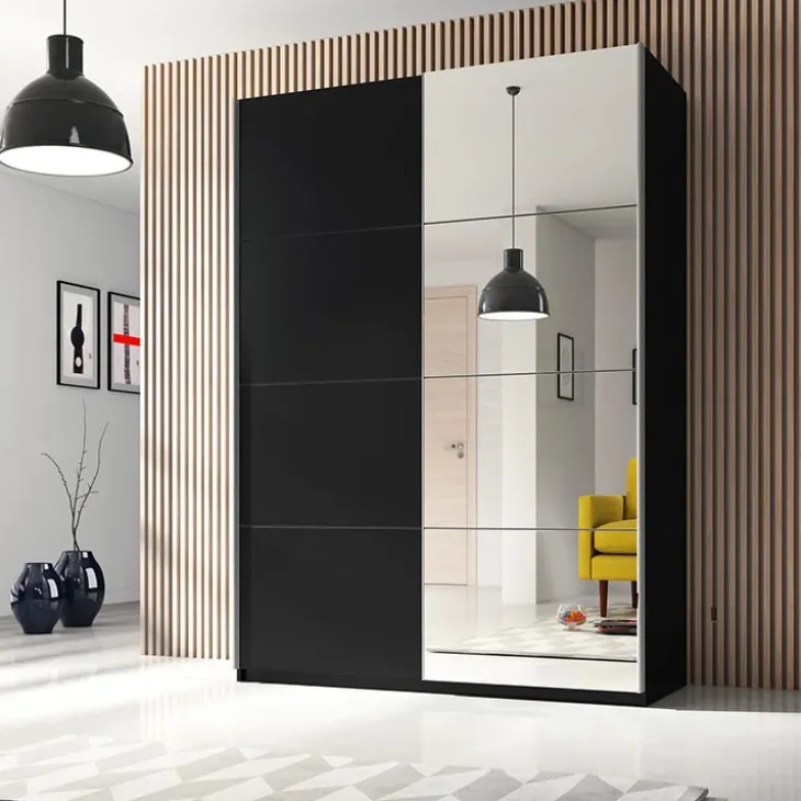 Armadio 120x210h cm 2 ante scorrevoli con specchio nero Pascal Gihome®