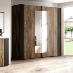 Armadio 200x213h cm 2 ante scorrevoli rovere scuro nero Vulcano
