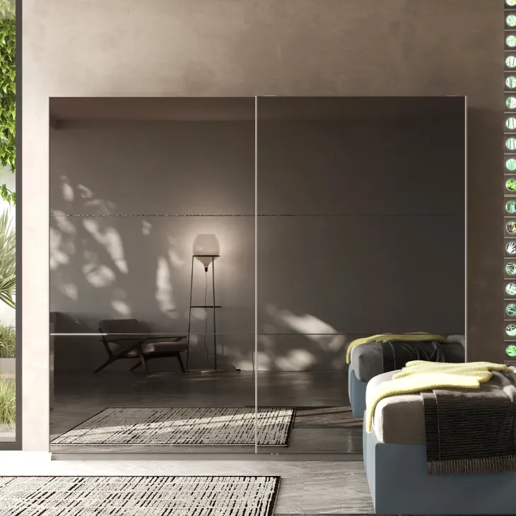 Armadio 275x240h cm 2 ante scorrevoli con specchio fumè bianco lucido Brilly