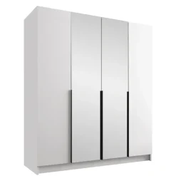 Armadio 200x215h cm 4 ante 2 specchi moderno bianco nero Glammy 4