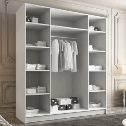 Armadio 200x215h cm 4 ante 2 specchi moderno bianco nero Glammy 4