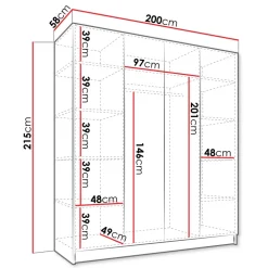 Armadio 200x215h cm 4 ante 2 specchi moderno bianco oro Glammy 4