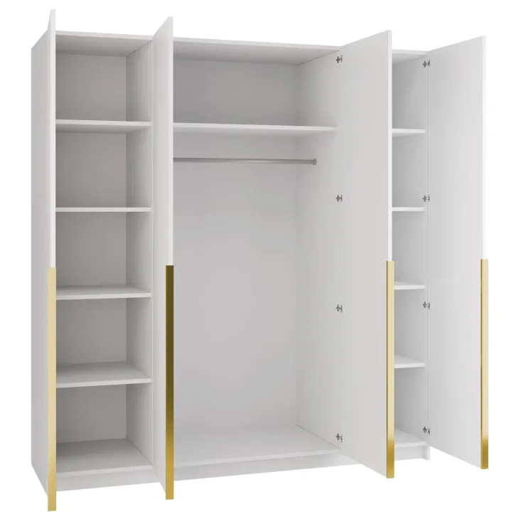 Armadio 200x215h cm 4 ante 2 specchi moderno bianco oro Glammy 4