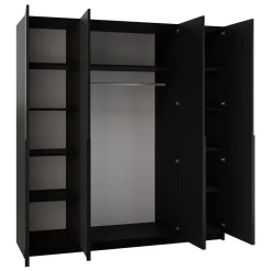 Armadio 200x215h cm 4 ante 2 specchi moderno nero Glammy 4