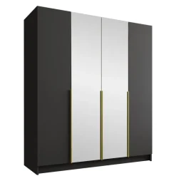 Armadio 200x215h cm 4 ante 2 specchi moderno nero oro Glammy 4