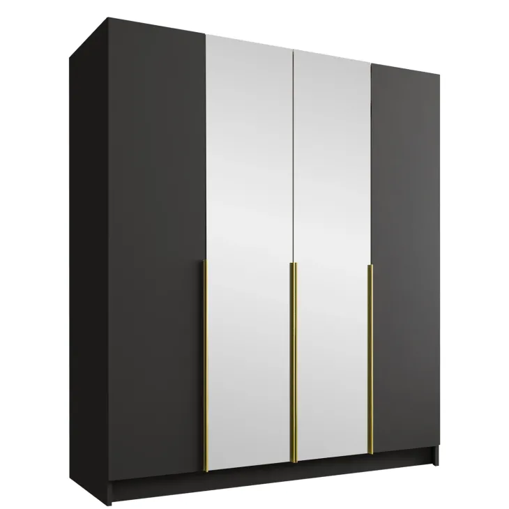 Armadio 200x215h cm 4 ante 2 specchi moderno nero oro Glammy 4