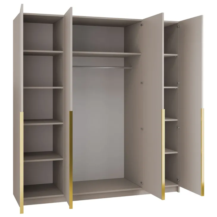 Armadio 200x215h cm 4 ante 4 specchi moderno beige oro Glammy 4