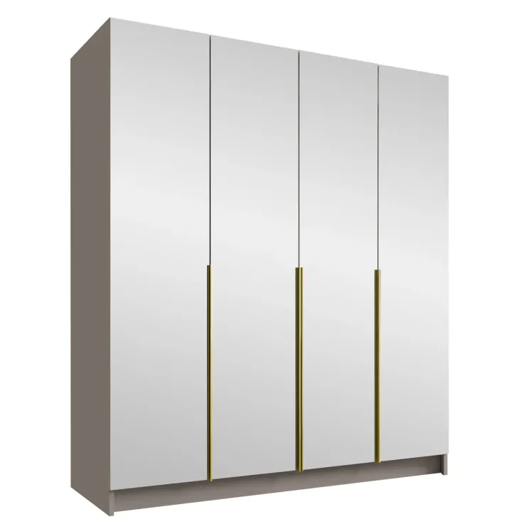 Armadio 200x215h cm 4 ante 4 specchi moderno beige oro Glammy 4