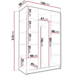 Armadio 150x215h cm 3 ante 3 specchi moderno nero Glammy 3