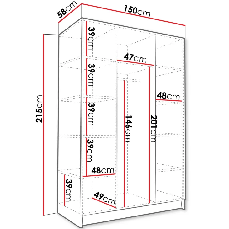 Armadio 150x215h cm 3 ante 3 specchi moderno nero oro Glammy 3