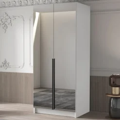 Armadio 100x215h cm 2 ante 2 specchi moderno bianco nero Glammy 2