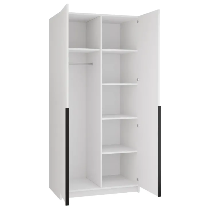 Armadio 100x215h cm 2 ante 2 specchi moderno bianco nero Glammy 2