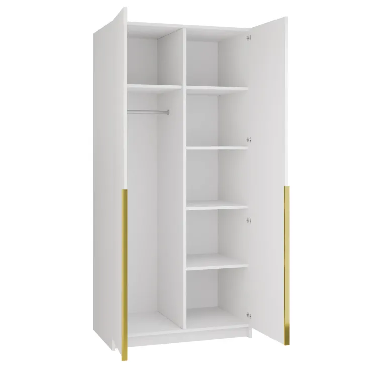 Armadio 100x215h cm 2 ante 2 specchi moderno bianco oro Glammy 2