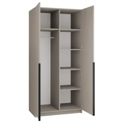 Armadio 100x215h cm 2 ante 2 specchi moderno beige nero Glammy 2