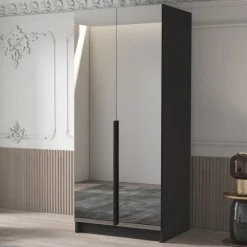 Armadio 100x215h cm 2 ante 2 specchi moderno nero Glammy 2
