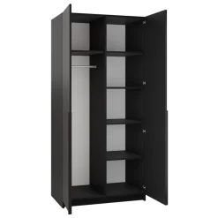 Armadio 100x215h cm 2 ante 2 specchi moderno nero Glammy 2