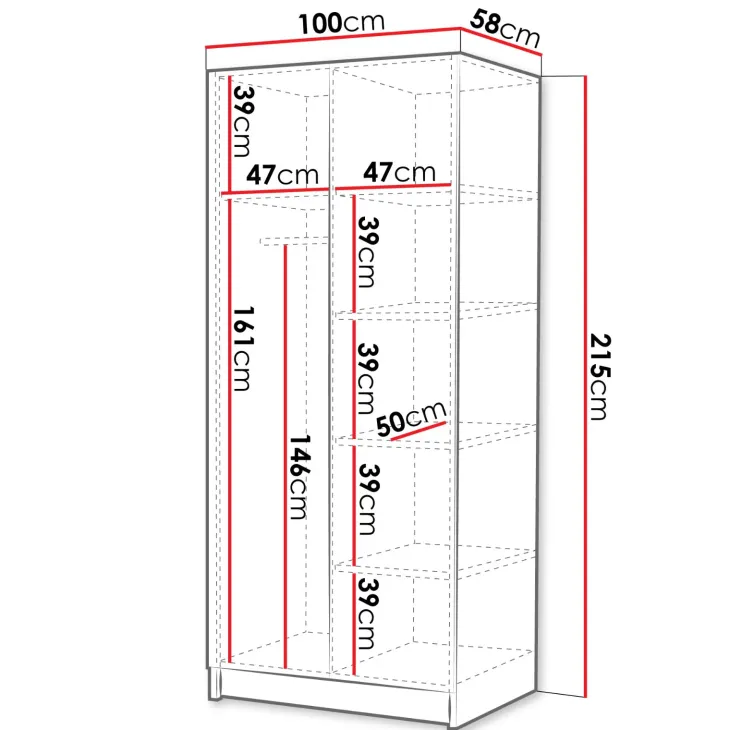 Armadio 100x215h cm 2 ante 2 specchi moderno nero Glammy 2
