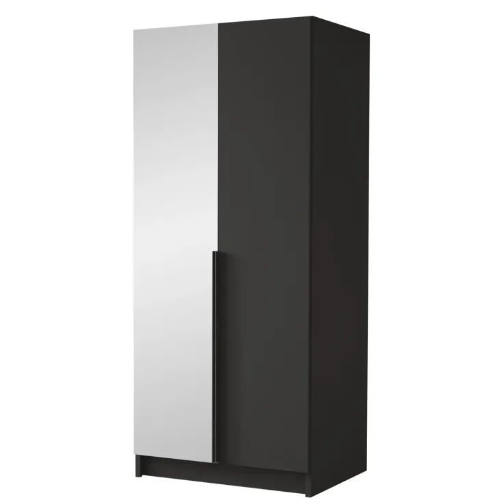 Armadio 100x215h cm 2 ante 1 specchio moderno nero Glammy 2