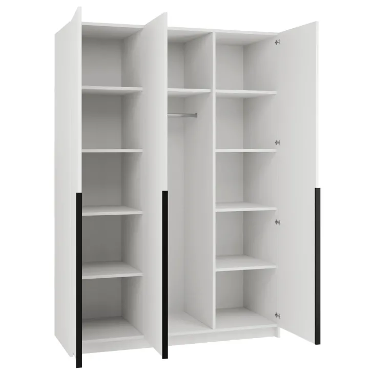 Armadio 150x215h cm 3 ante 1 specchio moderno bianco nero Glammy 3
