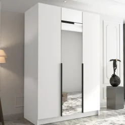 Armadio 150x215h cm 3 ante 1 specchio moderno bianco nero Glammy 3