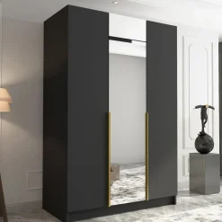 Armadio 150x215h cm 3 ante 1 specchio moderno nero oro Glammy 3