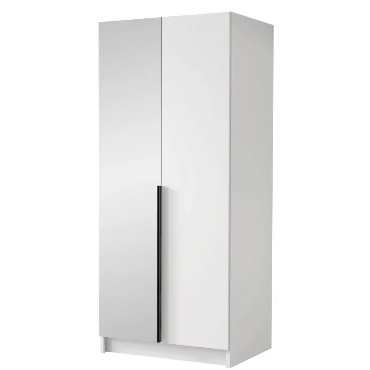 Armadio 100x215h cm 2 ante 1 specchio moderno bianco nero Glammy 2