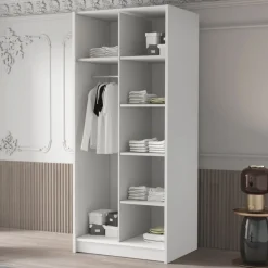 Armadio 100x215h cm 2 ante 1 specchio moderno bianco nero Glammy 2