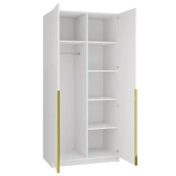 Armadio 100x215h cm 2 ante 1 specchio moderno bianco oro Glammy 2