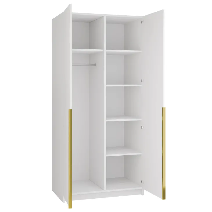 Armadio 100x215h cm 2 ante 1 specchio moderno bianco oro Glammy 2