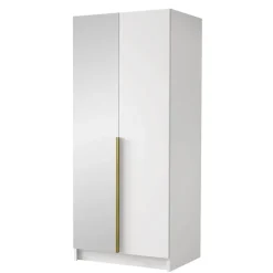 Armadio 100x215h cm 2 ante 1 specchio moderno bianco oro Glammy 2