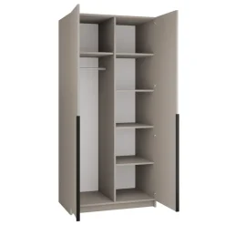 Armadio 100x215h cm 2 ante 1 specchio moderno beige nero Glammy 2