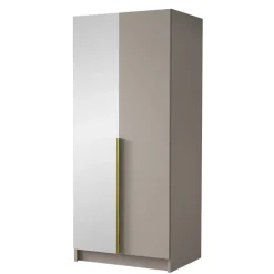 Armadio 100x215h cm 2 ante 1 specchio moderno beige oro Glammy 2