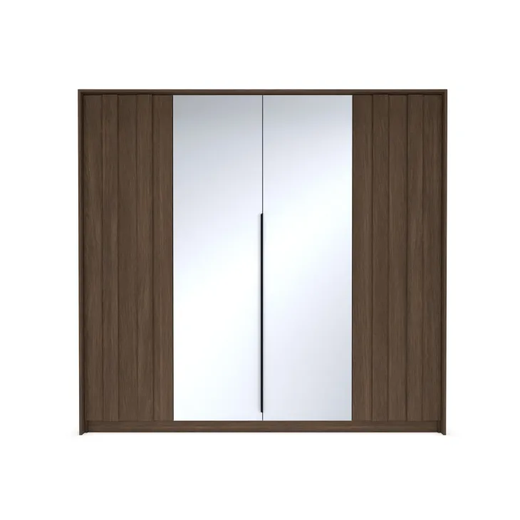 Armadio 223x210h cm con led e specchio 4 ante camera da letto noce Bois