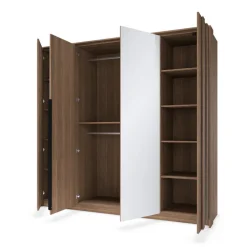 Armadio 223x210h cm con led e specchio 4 ante camera da letto noce Bois