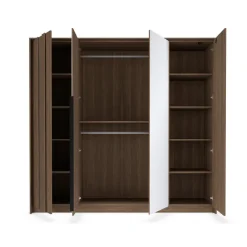 Armadio 223x210h cm con led e specchio 4 ante camera da letto noce Bois
