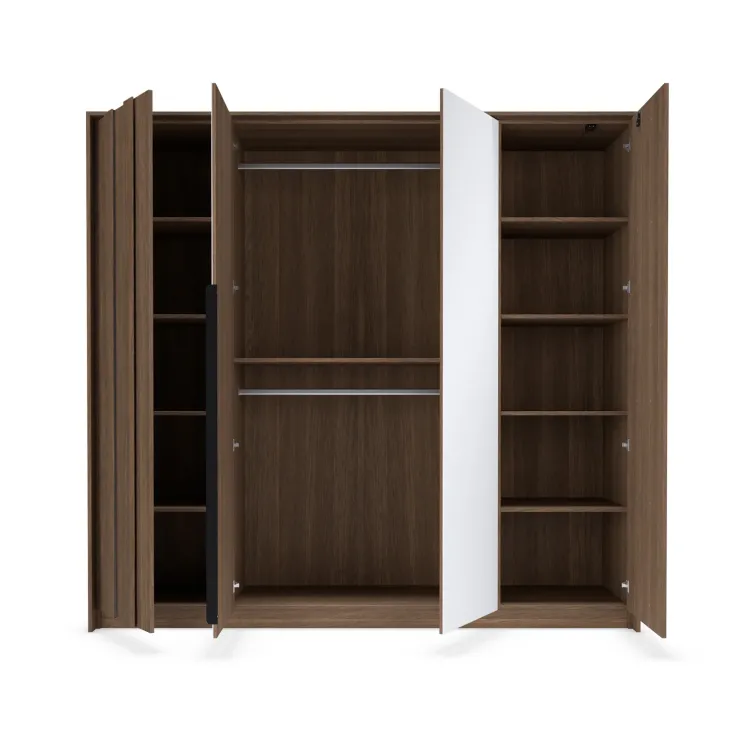 Armadio 223x210h cm con led e specchio 4 ante camera da letto noce Bois