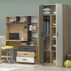 Armadio 210x190h cm con scrivania rovere antracite bianco Chiaretto
